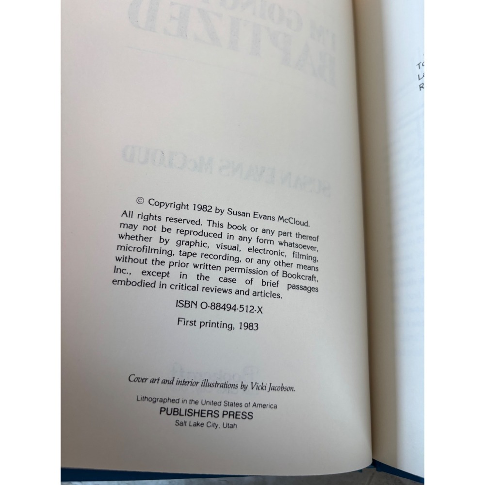 I'm Going to Be Baptized Susan Evans McCloud 1983 Hardcover LDS Bookcraft 1st Ed - Picture 3 of 6
